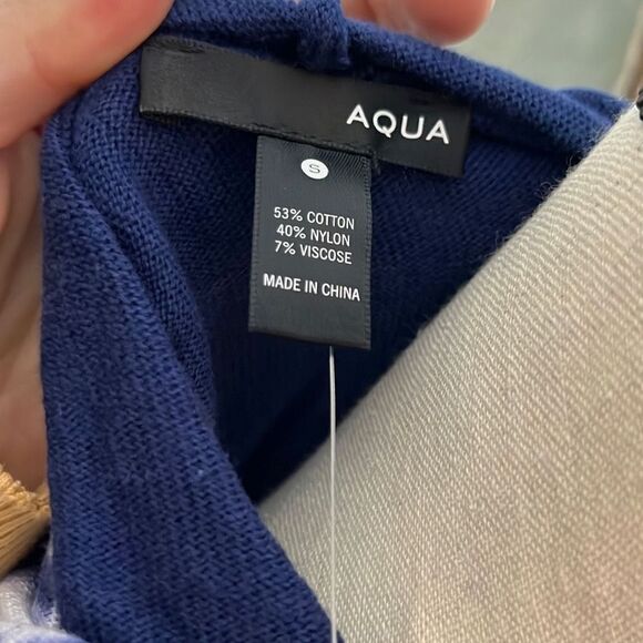 Aqua Women's Tie Dye Hoodie Knitted Long Sleeve Sweater Navy Blue Size Small NWT - Picture 10 of 11